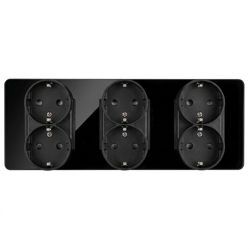 Drievoudig Glazen Glans Zwart Schuko-Stopcontact Drievoudig Afdekraam En 3 X Dubbel Stopcontact MIUUN