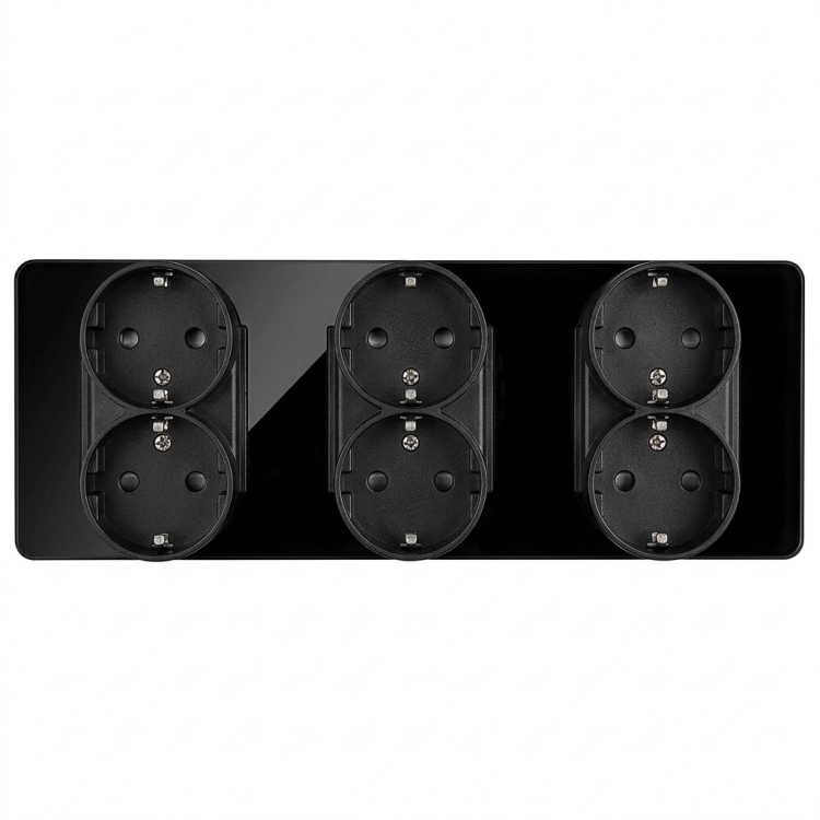Drievoudig Glazen Glans Zwart Schuko-Stopcontact Drievoudig Afdekraam En 3 X Dubbel Stopcontact MIUUN