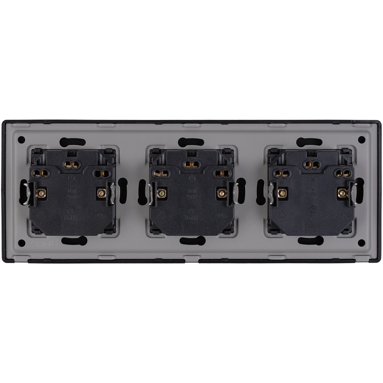 Drievoudig Glazen Glans Zwart Schuko-Stopcontact Drievoudig Afdekraam En 3 X Dubbel Stopcontact MIUUN