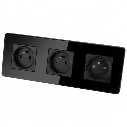 Drievoudig Glazen Glans Zwart Stopcontact Drievoudig Afdekraam En 3 X Enkel Stopcontact MIUUN