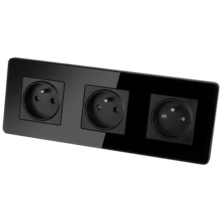 Drievoudig Glazen Glans Zwart Stopcontact Drievoudig Afdekraam En 3 X Enkel Stopcontact MIUUN