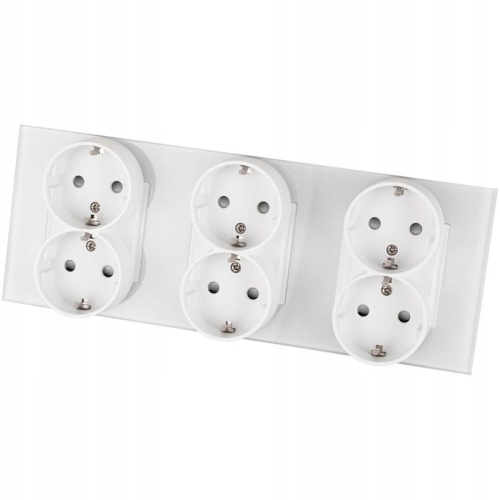 Drievoudig Dubbel Schuko-Stopcontact Glas Wit Drievoudig Afdekraam