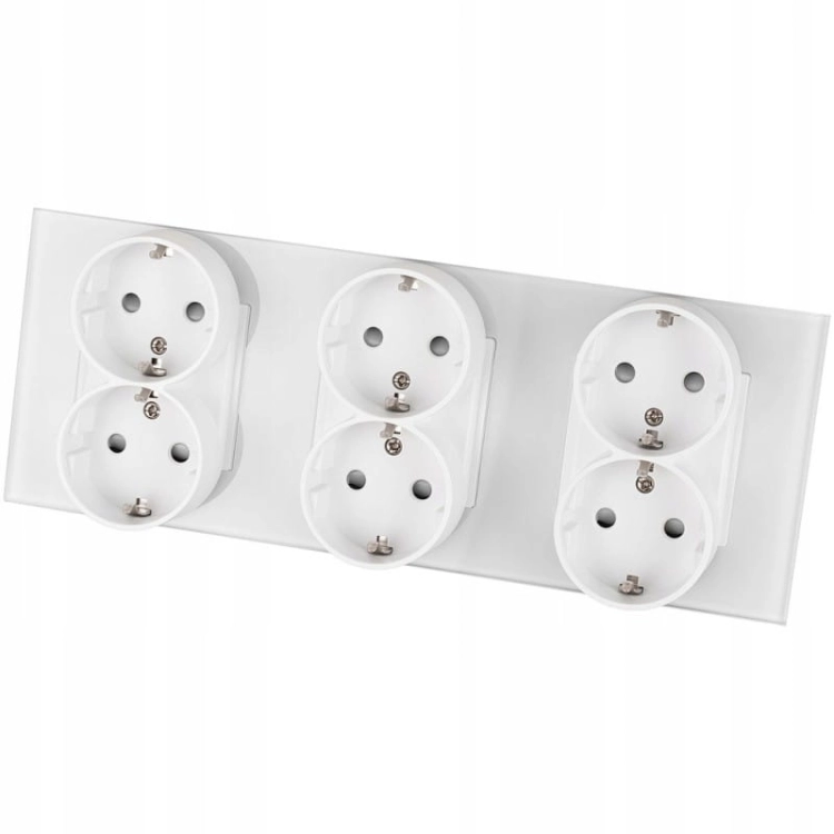 Drievoudig Dubbel Schuko-Stopcontact Glas Wit Drievoudig Afdekraam