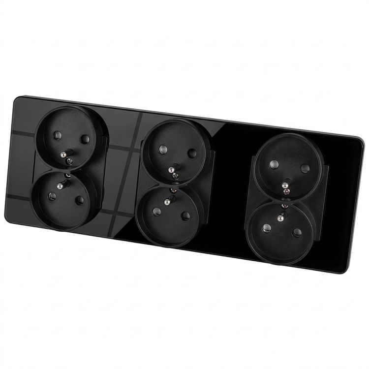 Drievoudig Glazen Glans Zwart Stopcontact Drievoudig Afdekraam En 3 X Dubbel Stopcontact MIUUN