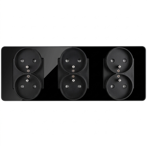 Drievoudig Glazen Glans Zwart Stopcontact Drievoudig Afdekraam En 3 X Dubbel Stopcontact MIUUN