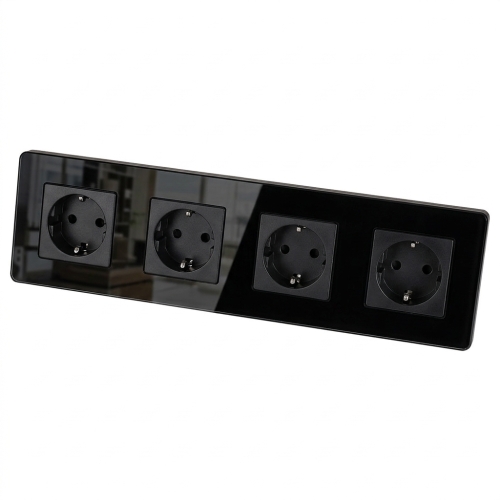 Viervoudig Glazen Glans Schuko-Stopcontact Zwart Viervoudig Afdekraam En 4 X Enkel Stopcontact MIUUN