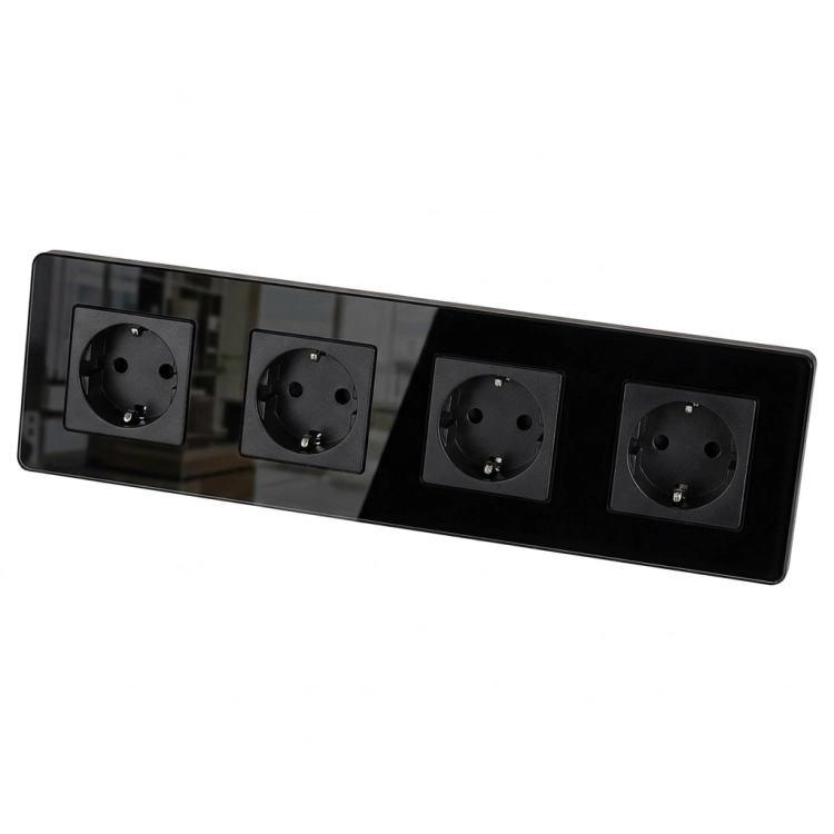 Viervoudig Glazen Glans Schuko-Stopcontact Zwart Viervoudig Afdekraam En 4 X Enkel Stopcontact MIUUN