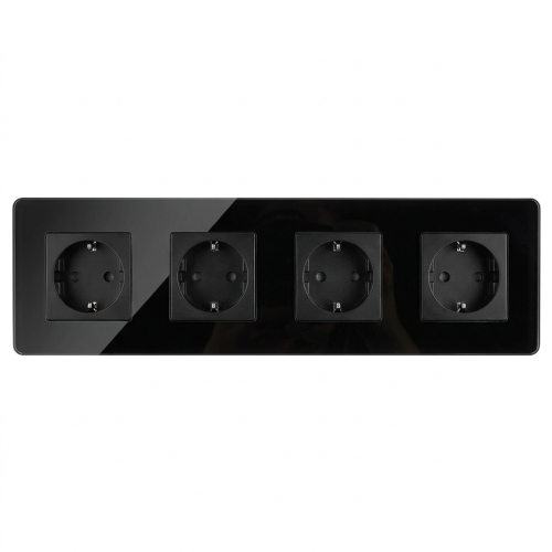 Viervoudig Glazen Glans Schuko-Stopcontact Zwart Viervoudig Afdekraam En 4 X Enkel Stopcontact MIUUN