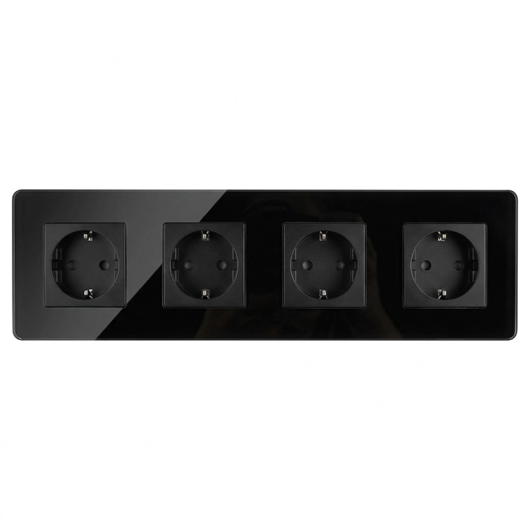 Viervoudig Glazen Glans Schuko-Stopcontact Zwart Viervoudig Afdekraam En 4 X Enkel Stopcontact MIUUN