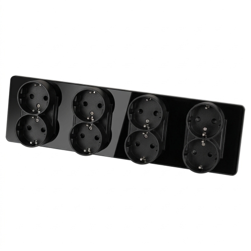 Viervoudig Glazen Glans Schuko-Stopcontact Zwart Viervoudig Afdekraam En 4 X Dubbel Stopcontact MIUUN