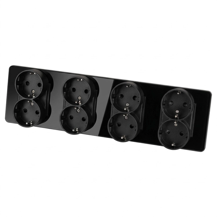 Viervoudig Glazen Glans Schuko-Stopcontact Zwart Viervoudig Afdekraam En 4 X Dubbel Stopcontact MIUUN