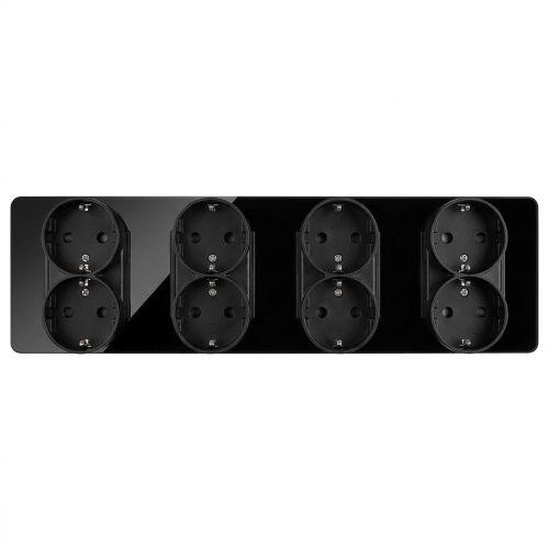 Viervoudig Glazen Glans Schuko-Stopcontact Zwart Viervoudig Afdekraam En 4 X Dubbel Stopcontact MIUUN