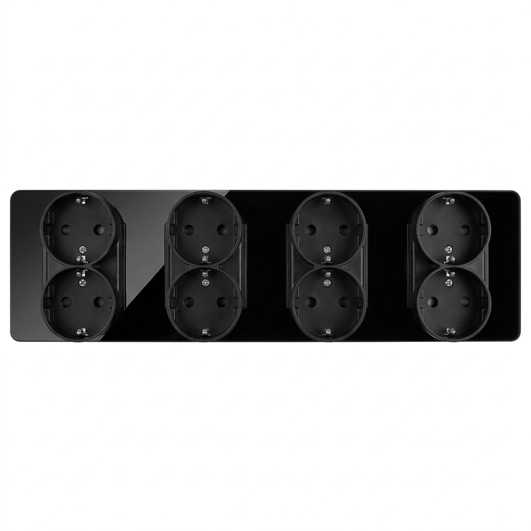 Viervoudig Glazen Glans Schuko-Stopcontact Zwart Viervoudig Afdekraam En 4 X Dubbel Stopcontact MIUUN