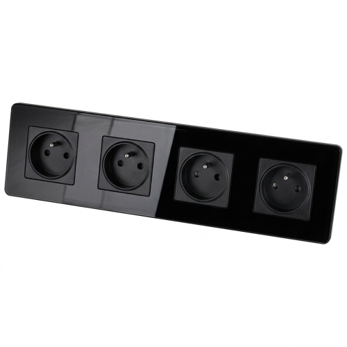 Viervoudig Glazen Glans Zwart Stopcontact Viervoudig Afdekraam En 4 X Enkel Stopcontact MIUUN