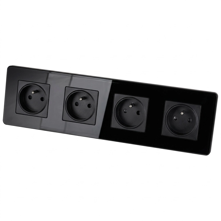 Viervoudig Glazen Glans Zwart Stopcontact Viervoudig Afdekraam En 4 X Enkel Stopcontact MIUUN