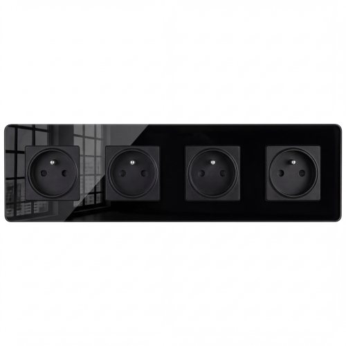 Viervoudig Glazen Glans Zwart Stopcontact Viervoudig Afdekraam En 4 X Enkel Stopcontact MIUUN