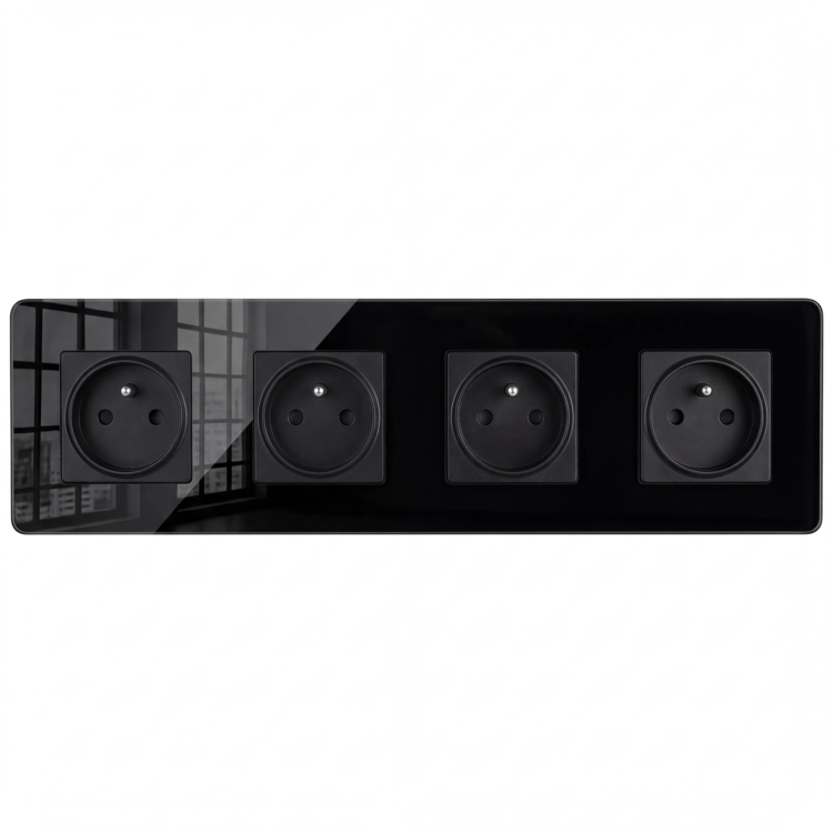 Viervoudig Glazen Glans Zwart Stopcontact Viervoudig Afdekraam En 4 X Enkel Stopcontact MIUUN