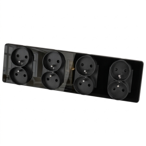 Viervoudig Glazen Glans Zwart Stopcontact Viervoudig Afdekraam En 4 X Dubbel Stopcontact MIUUN