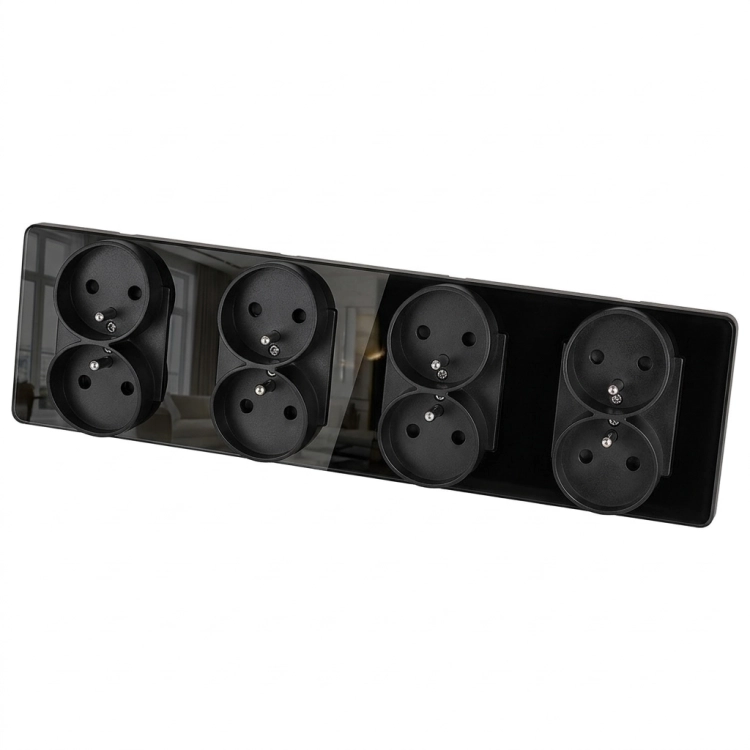 Viervoudig Glazen Glans Zwart Stopcontact Viervoudig Afdekraam En 4 X Dubbel Stopcontact MIUUN
