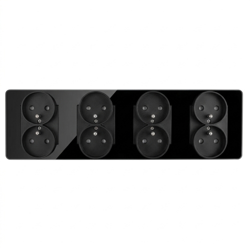 Viervoudig Glazen Glans Zwart Stopcontact Viervoudig Afdekraam En 4 X Dubbel Stopcontact MIUUN