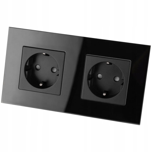 Dubbel Schuko-Stopcontact Glas Zwart Set Tweevoudig Afdekraam En 2 X Enkel Stopcontact MIUUN