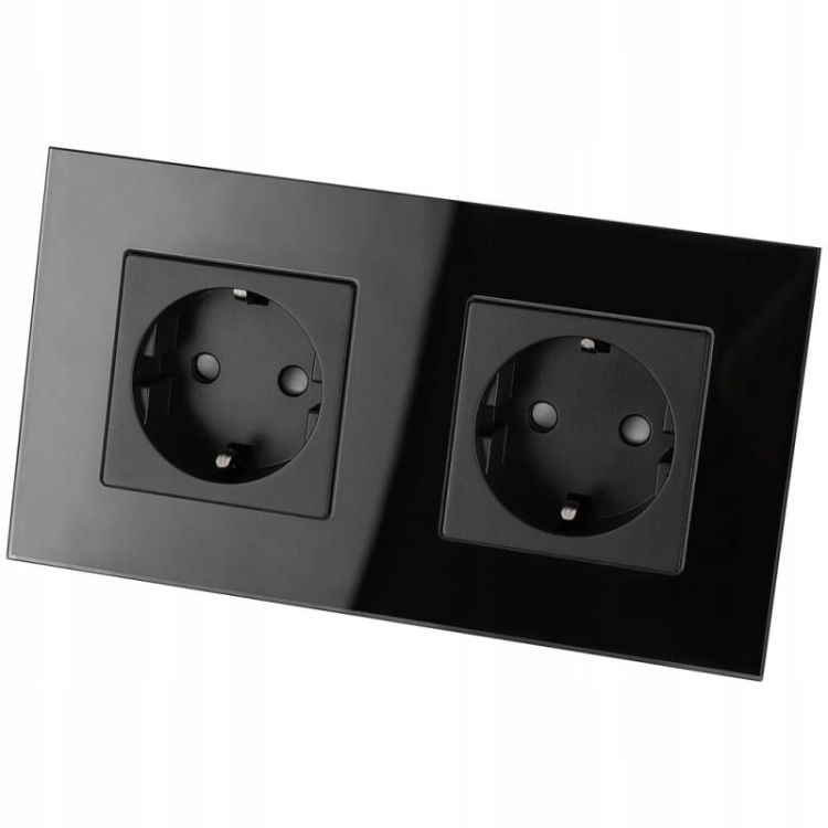 Dubbel Schuko-Stopcontact Glas Zwart Set Tweevoudig Afdekraam En 2 X Enkel Stopcontact MIUUN