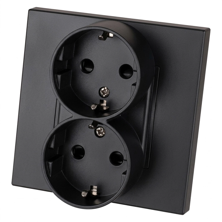 Dubbel Stopcontact Kunststof LINEA Schuko Met Randaarde Zonder Aardpen Zwart MIUUN