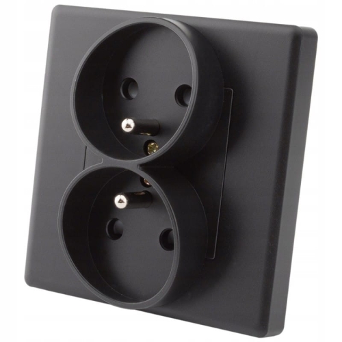 Dubbel Stopcontact Zwart Met Aardpen Set Met PVC-Afdekraam