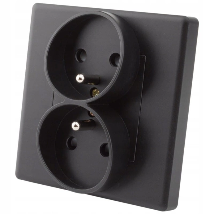 Dubbel Stopcontact Zwart Met Aardpen Set Met PVC-Afdekraam