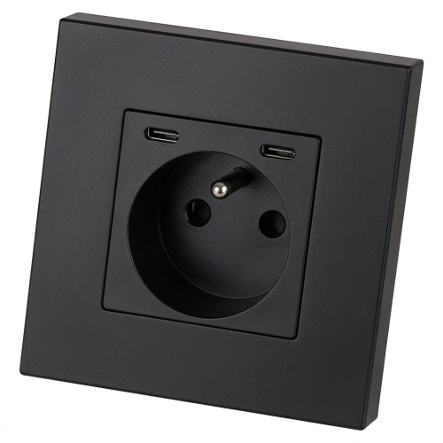 Stopcontact Kunststof LINEA + Dubbele USB C+C-Lader 20W Zwart MIUUN
