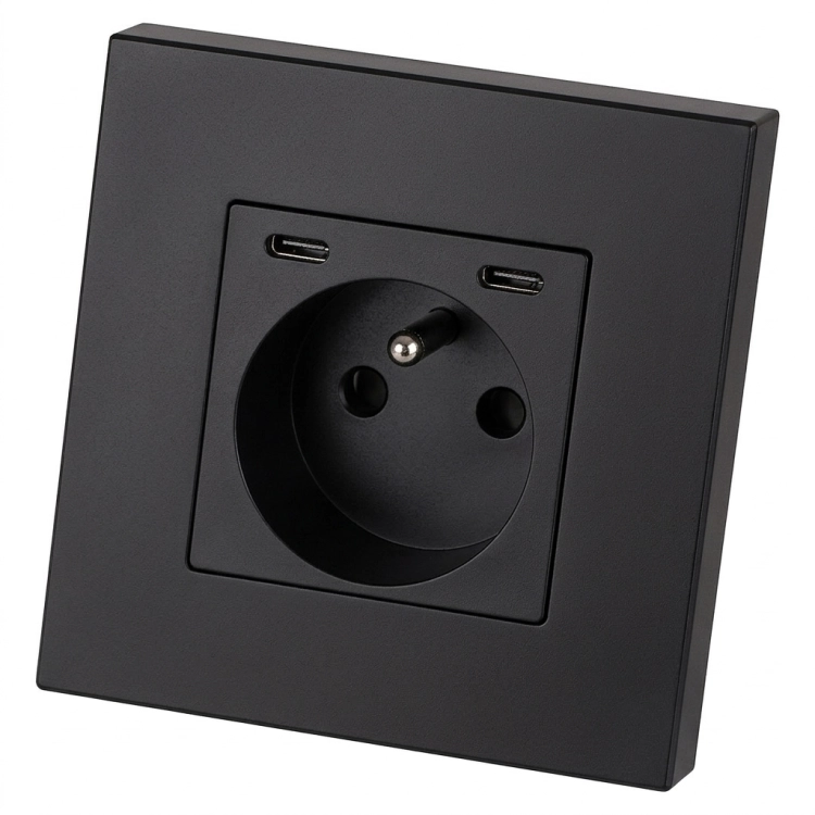 Stopcontact Kunststof LINEA + Dubbele USB C+C-Lader 20W Zwart MIUUN