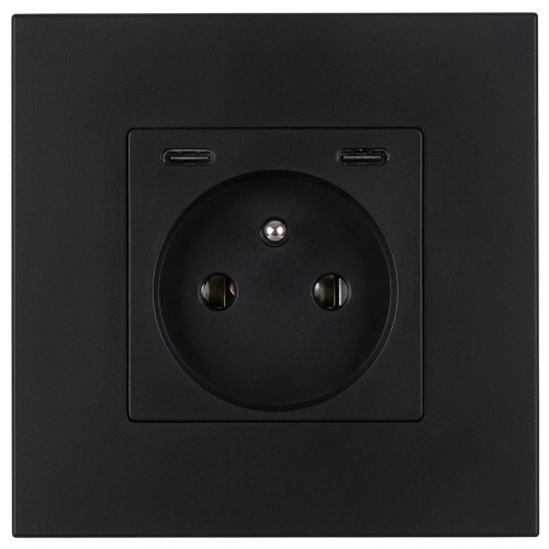 Stopcontact Kunststof LINEA + Dubbele USB C+C-Lader 20W Zwart MIUUN