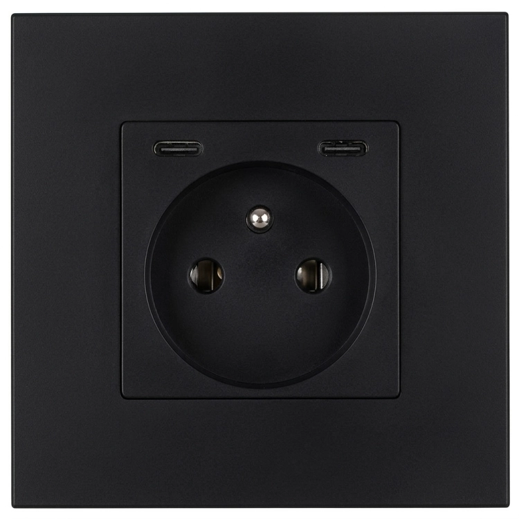 Stopcontact Kunststof LINEA + Dubbele USB C+C-Lader 20W Zwart MIUUN