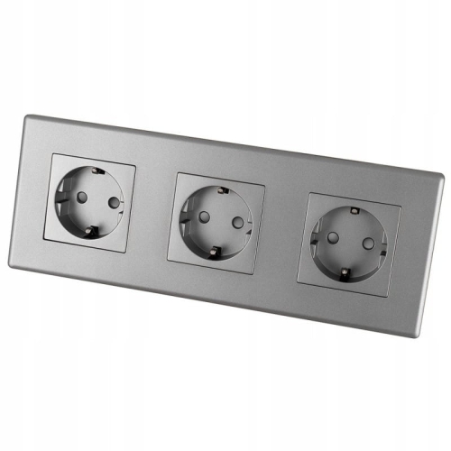 Drievoudig Schuko-Stopcontact Grijs PVC Afdekraam Drievoudig En 3 X Enkel Stopcontact MIUUN