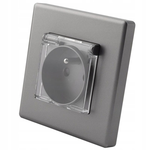 Stopcontact Met Klep En Aardpen Grijs Set Met Afdekraam PVC MIUUN