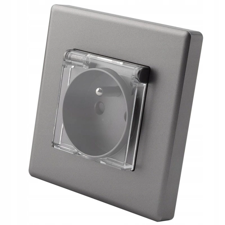Stopcontact Met Klep En Aardpen Grijs Set Met Afdekraam PVC MIUUN
