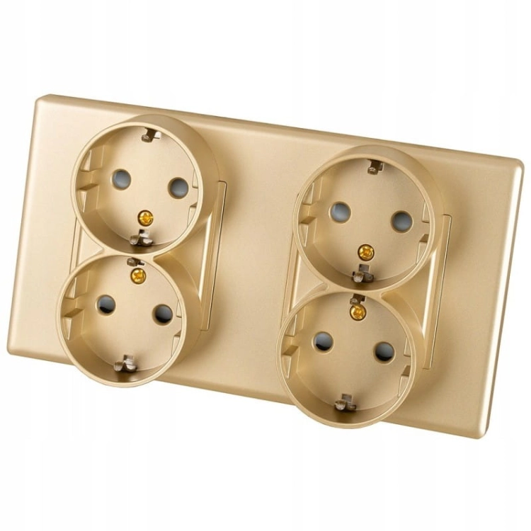 Viervoudig Schuko-Stopcontact Goud PVC Tweevoudig Afdekraam En 2 X Stopcontact MIUUN
