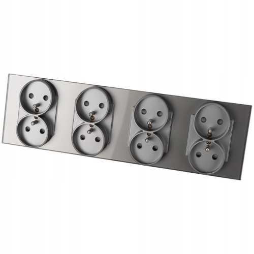 Viervoudig Stopcontact Glas Grijs Set Viervoudig Afdekraam En 4 X Dubbel Stopcontact MIUUN