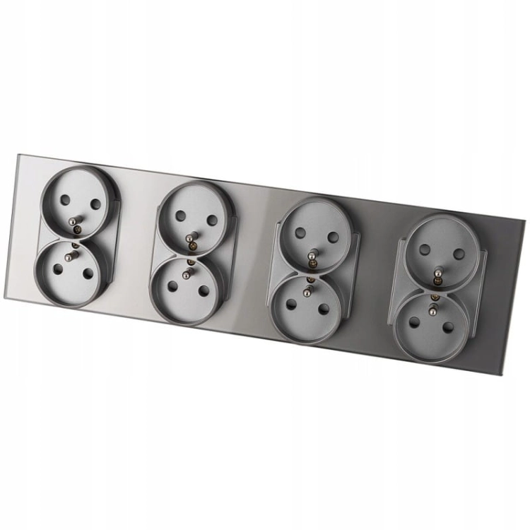 Viervoudig Stopcontact Glas Grijs Set Viervoudig Afdekraam En 4 X Dubbel Stopcontact MIUUN