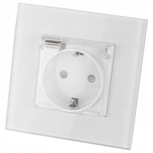 Schuko-Stopcontact Voor Badkamer Met Klep Van Glas Met Randaarde Zonder Aardpen Wit MIUUN