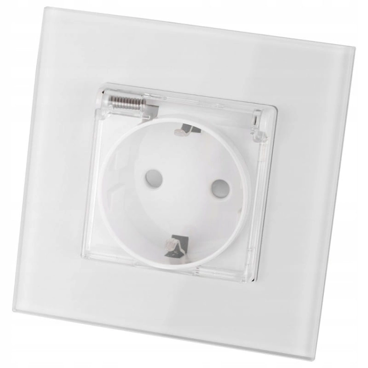 Schuko-Stopcontact Voor Badkamer Met Klep Van Glas Met Randaarde Zonder Aardpen Wit MIUUN