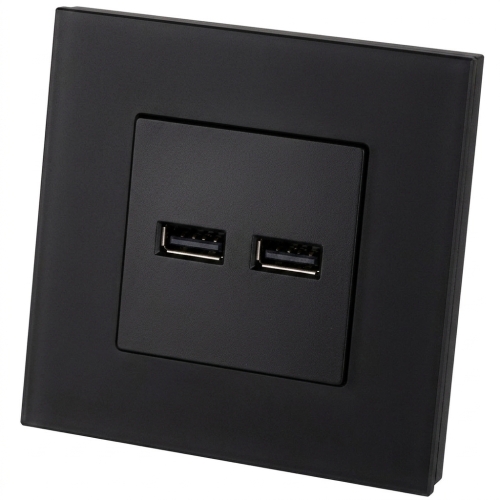 Dubbele USB-Lader 3.1A Zwart Set Met Mat Glazen Afdekraam MIUUN