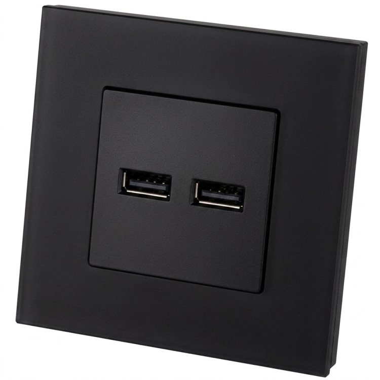 Dubbele USB-Lader 3.1A Zwart Set Met Mat Glazen Afdekraam MIUUN