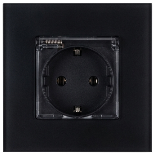 Stopcontact Glas Mat Met Klep Schuko Met Randaarde Zonder Aardpen Zwart MIUUN