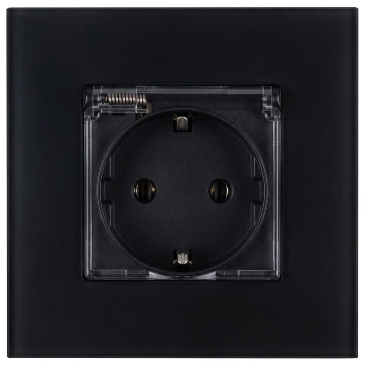 Stopcontact Glas Mat Met Klep Schuko Met Randaarde Zonder Aardpen Zwart MIUUN