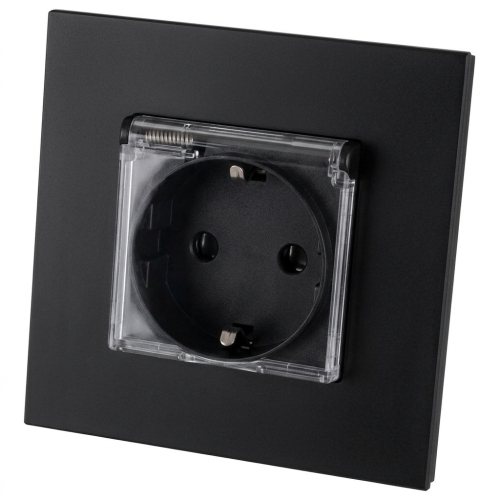 Stopcontact Glas Mat Met Klep Schuko Met Randaarde Zonder Aardpen Zwart MIUUN