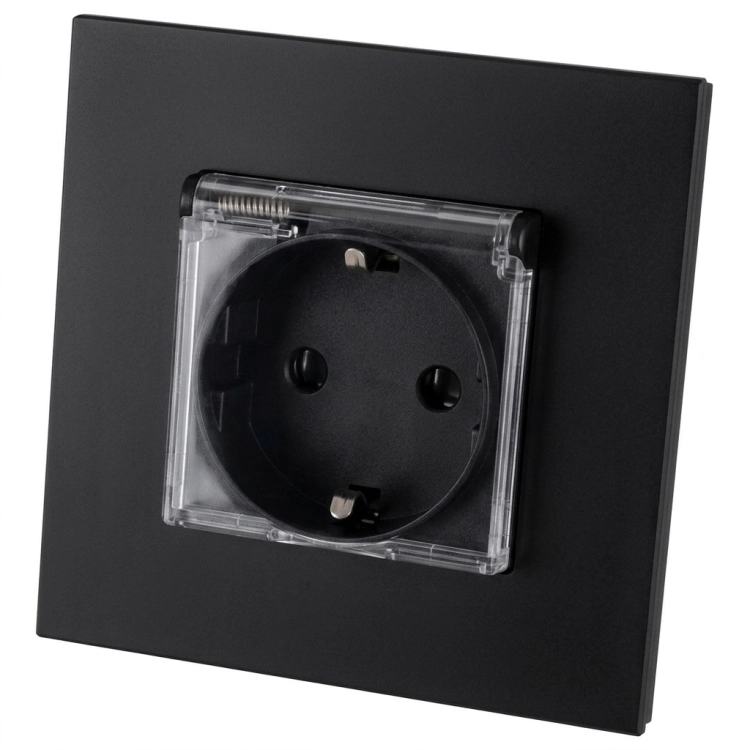 Stopcontact Glas Mat Met Klep Schuko Met Randaarde Zonder Aardpen Zwart MIUUN