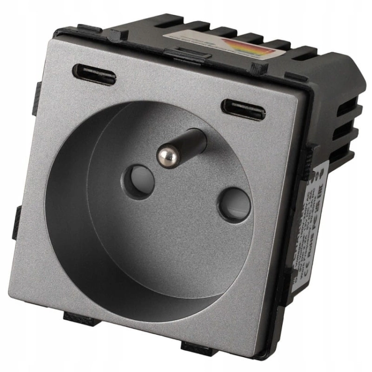 Module Stopcontact Met Aardpen Grijs + USB C+C-Lader 20W Voor Afdekramen MIUUN