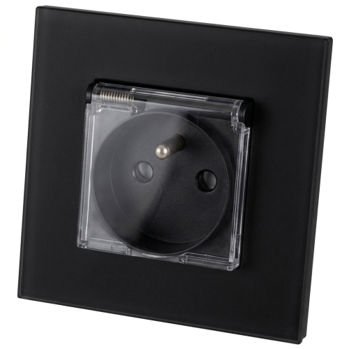 Stopcontact Glas Mat Met Klep Met Aardpen En Aarding Zwart MIUUN
