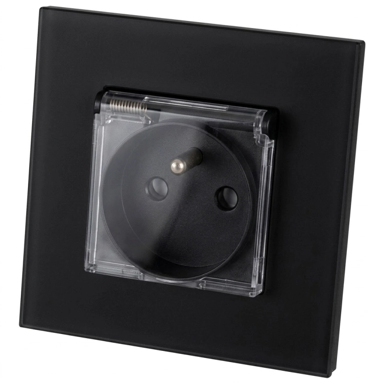 Stopcontact Glas Mat Met Klep Met Aardpen En Aarding Zwart MIUUN